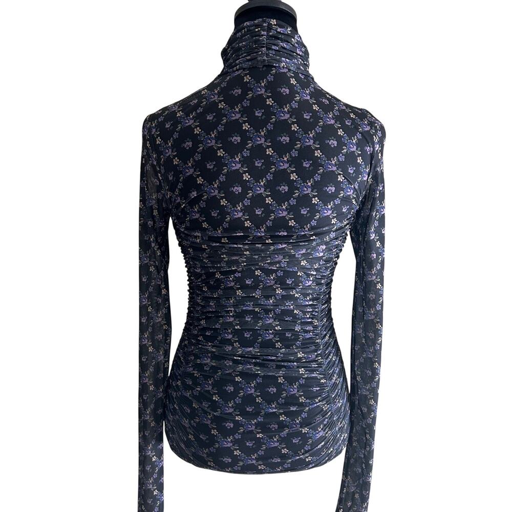 Free People Intimately Bodysuit Floral Mesh Ruched Sheer Mock Neck Y2K Coquette - Picture 4 of 11